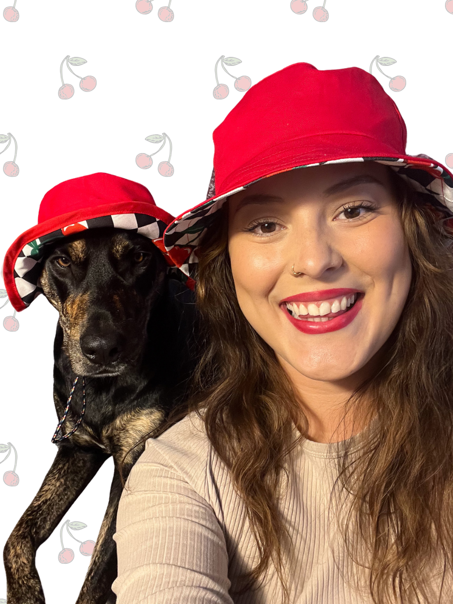 Matching Dog and Owner Cherry Checker Reversible Bucket Hats