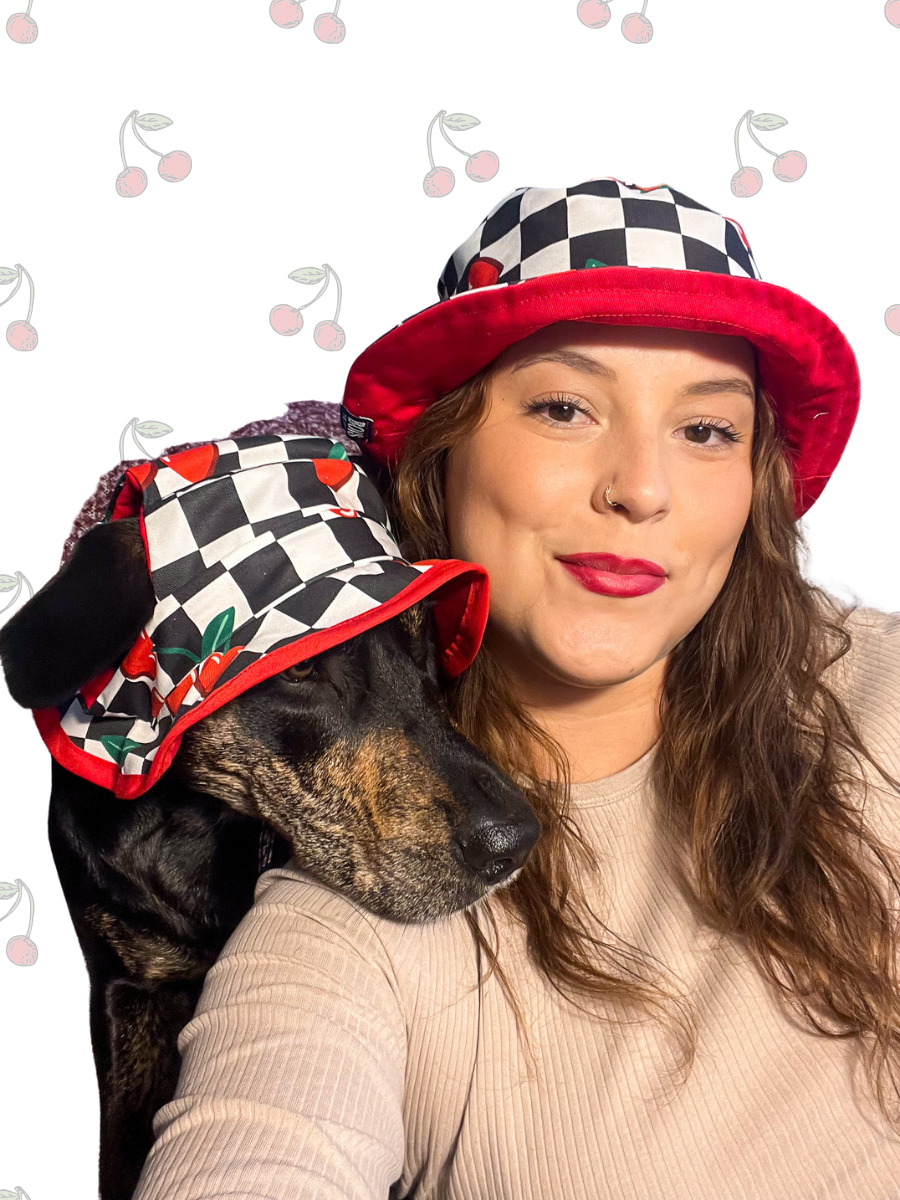 Matching Dog and Owner Cherry Checker Reversible Bucket Hats