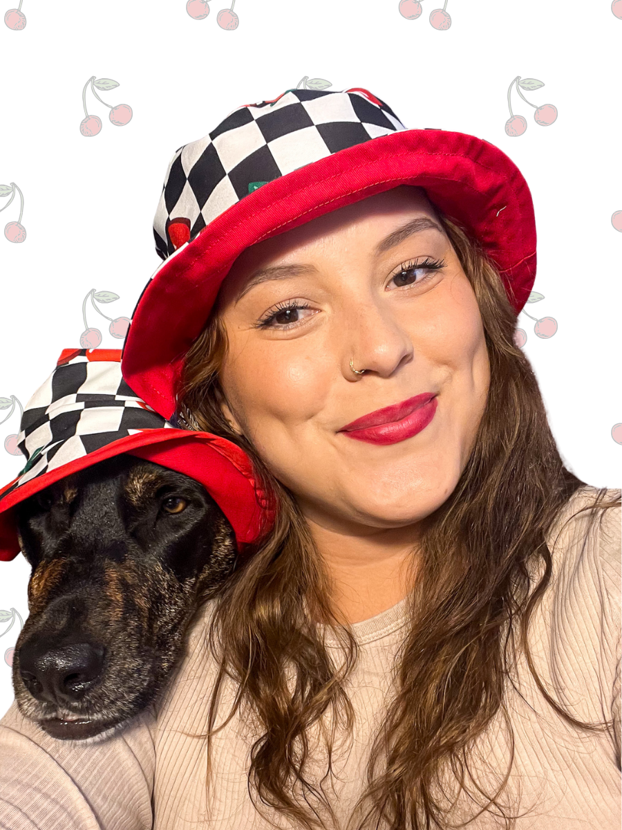Matching Dog and Owner Cherry Checker Reversible Bucket Hats