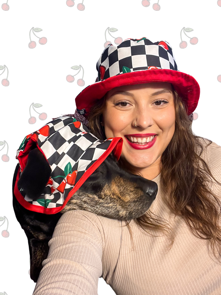 Matching Dog and Owner Cherry Checker Reversible Bucket Hats