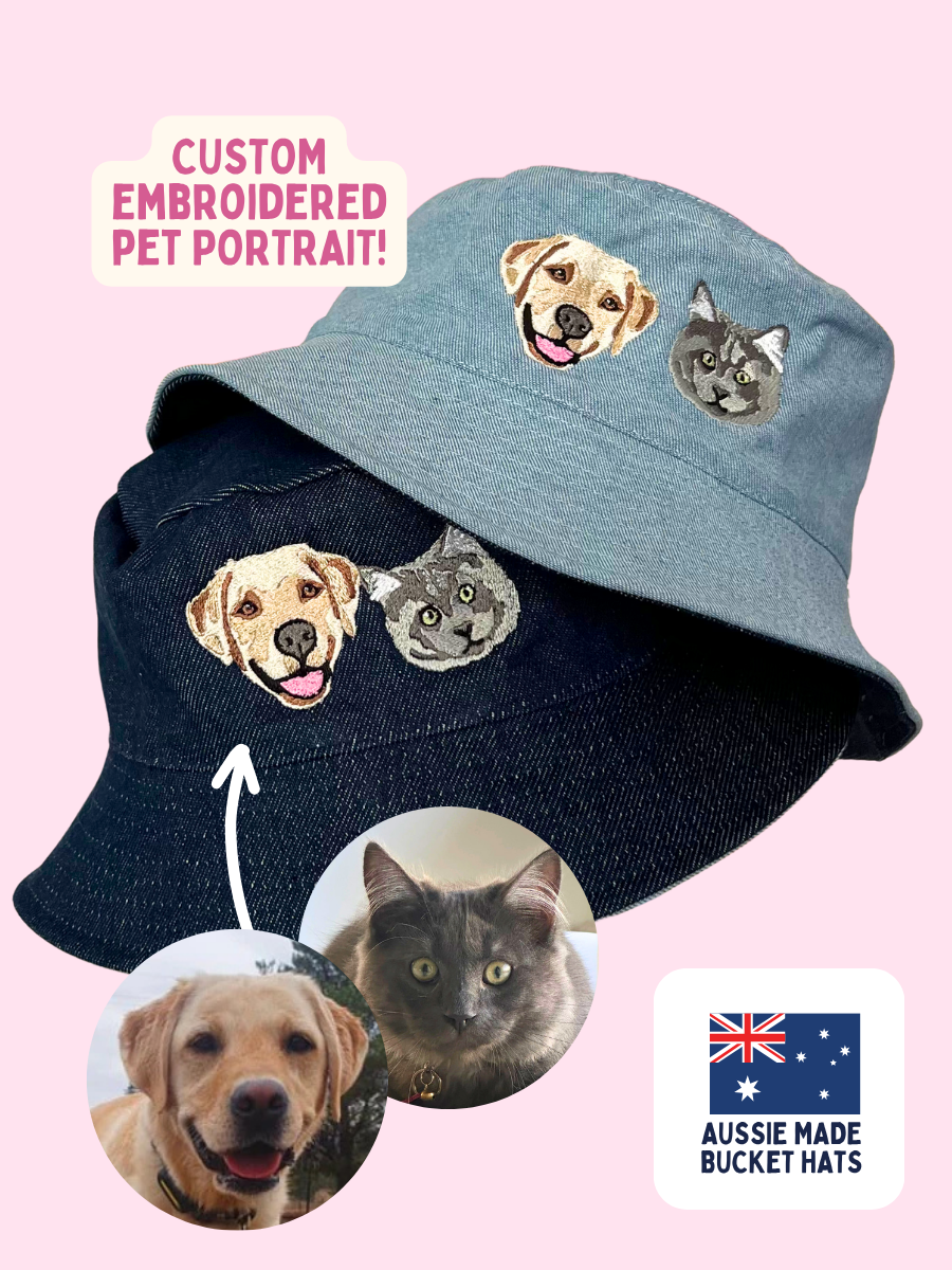 Denim bucket hat hand painted with any breed dog of your choice Light Ripped Denim Pet Bucket Hat | Edna & Co main image 4