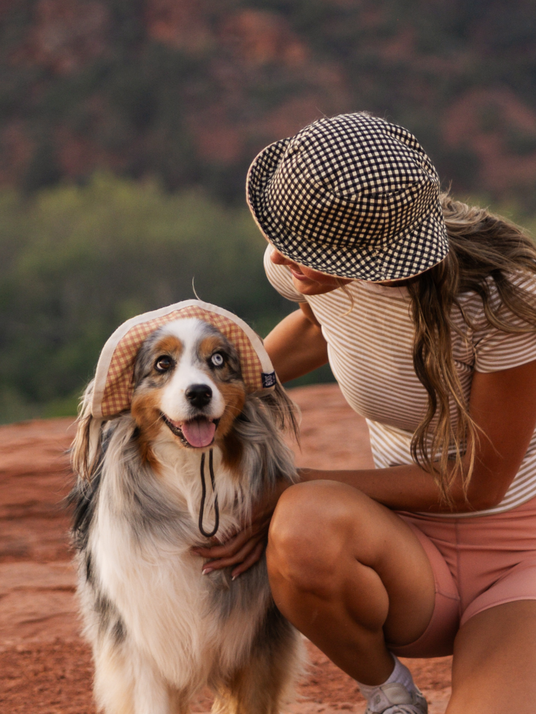 Matching Dog and Owner Gingham Reversible Bucket Hats