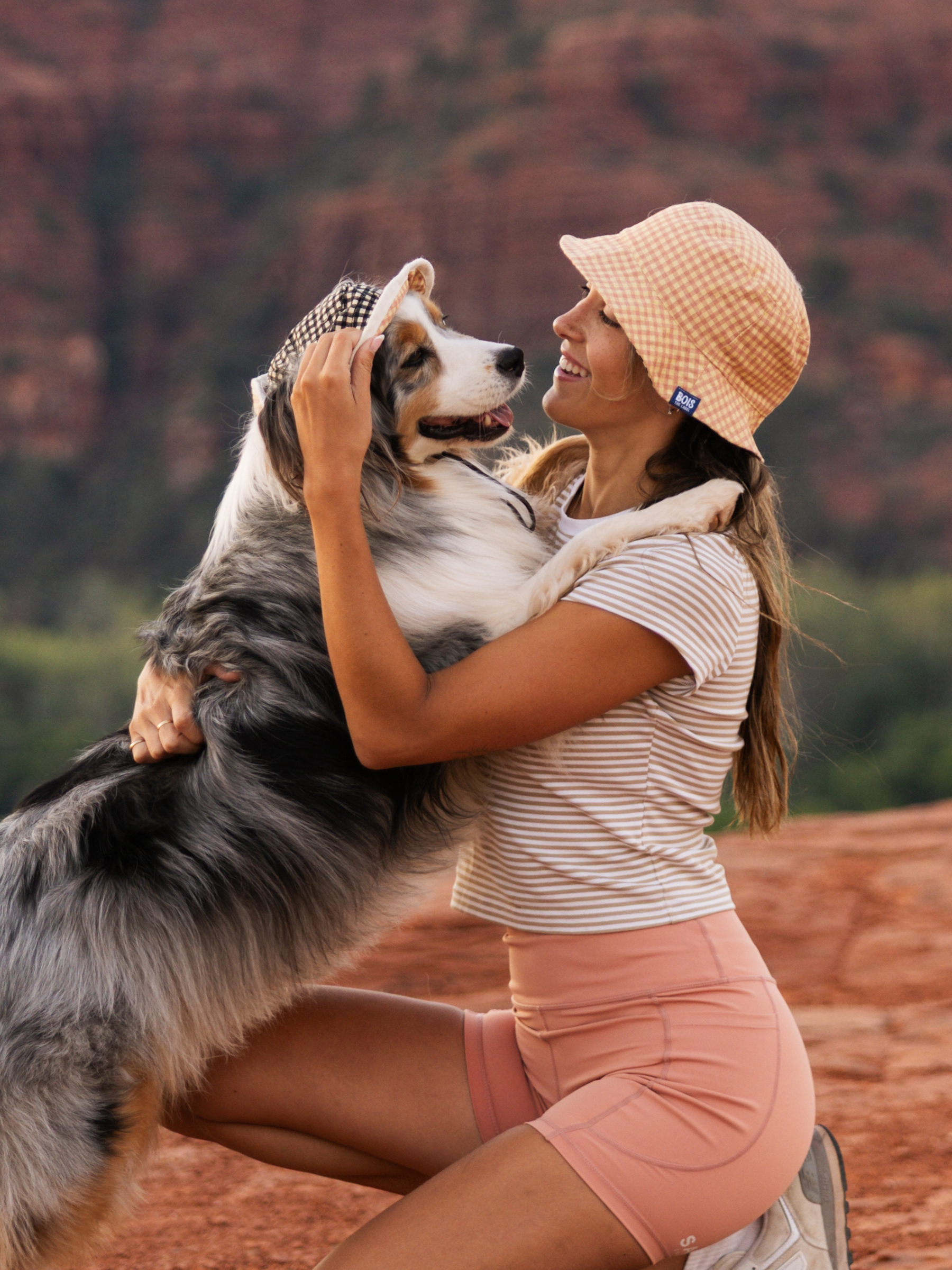 Matching Dog and Owner Gingham Reversible Bucket Hats