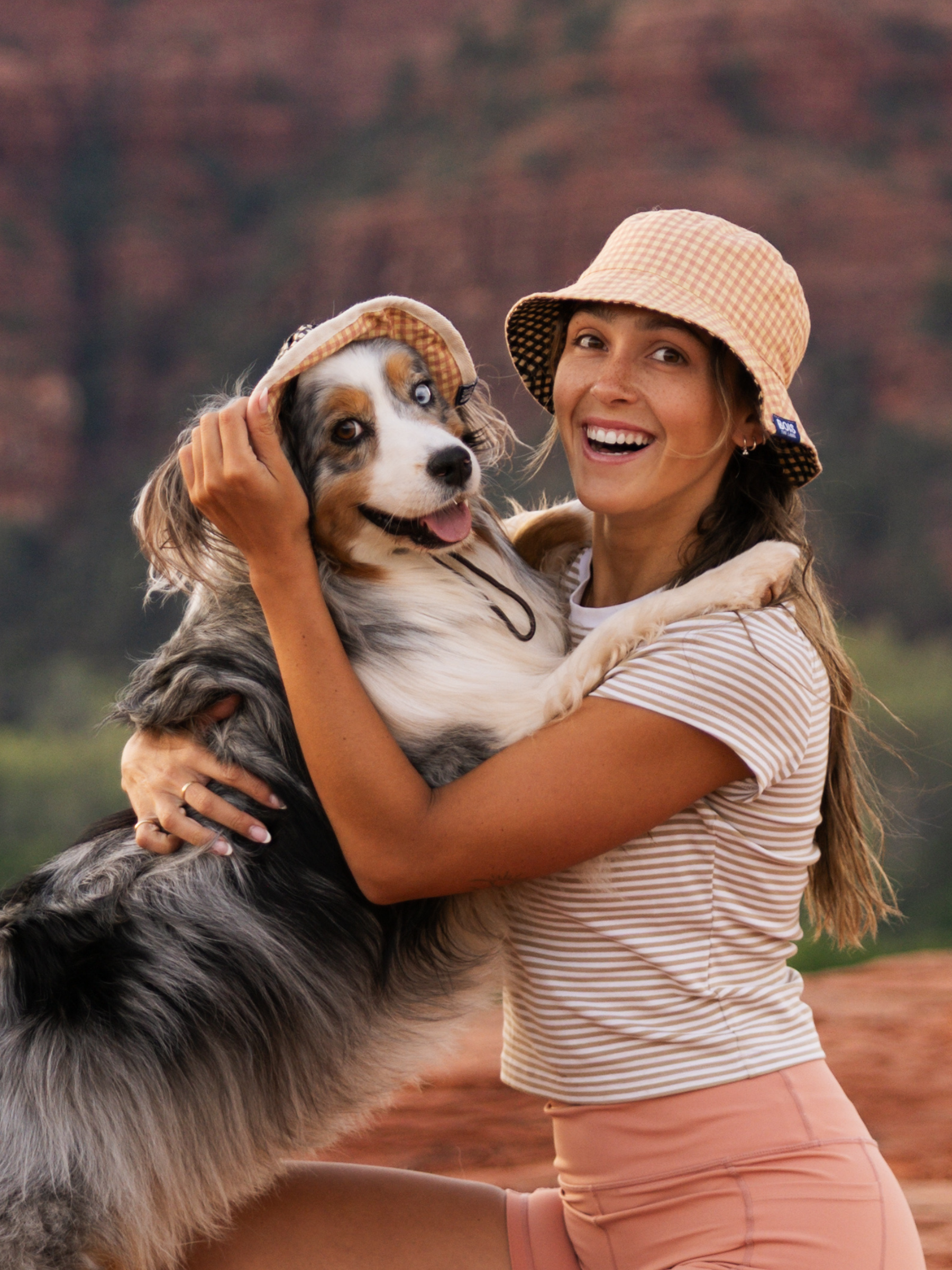 Matching Dog and Owner Gingham Reversible Bucket Hats