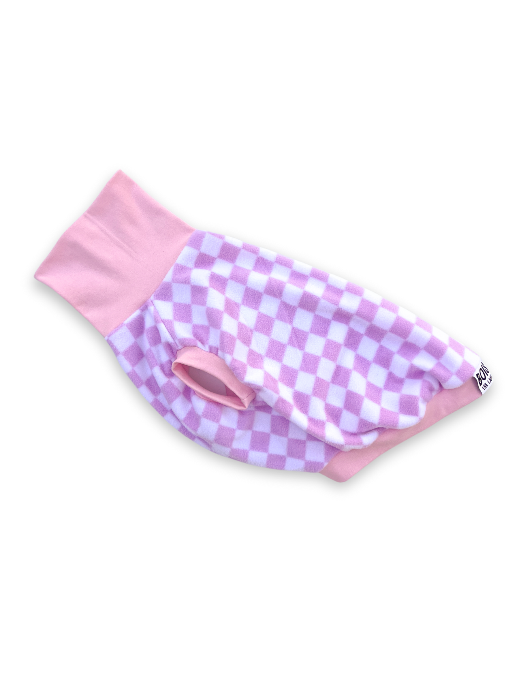 Pink Checker Fleece Sleeveless Dog Jumper
