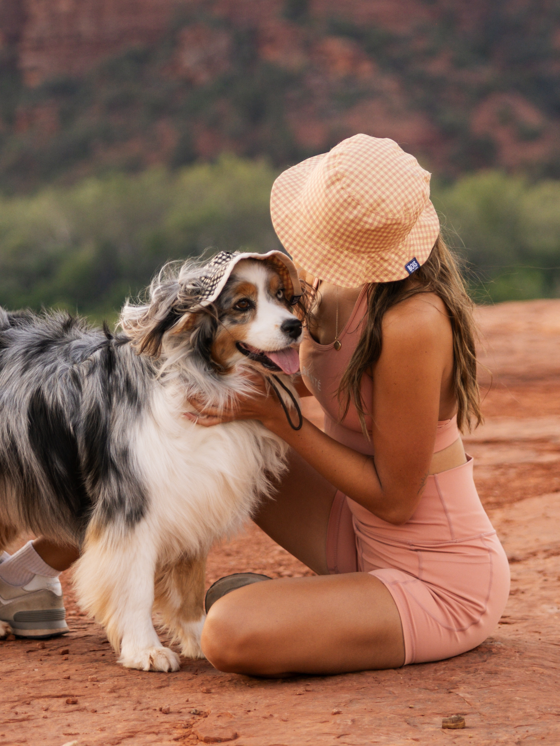 Matching Dog and Owner Gingham Reversible Bucket Hats