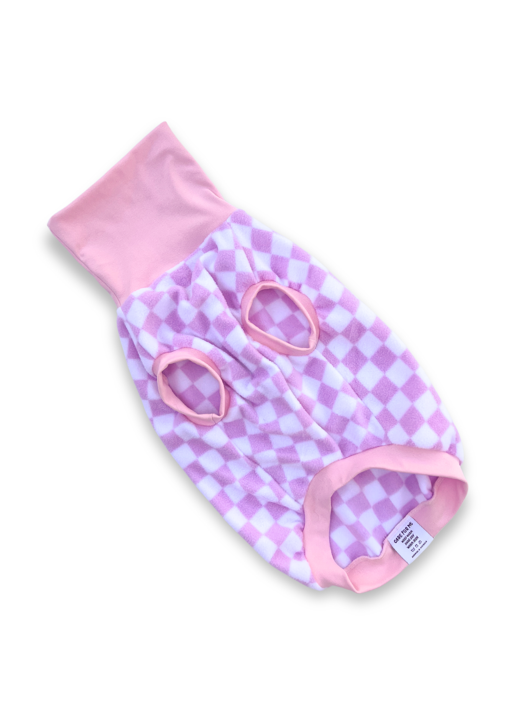 Pink Checker Fleece Sleeveless Dog Jumper