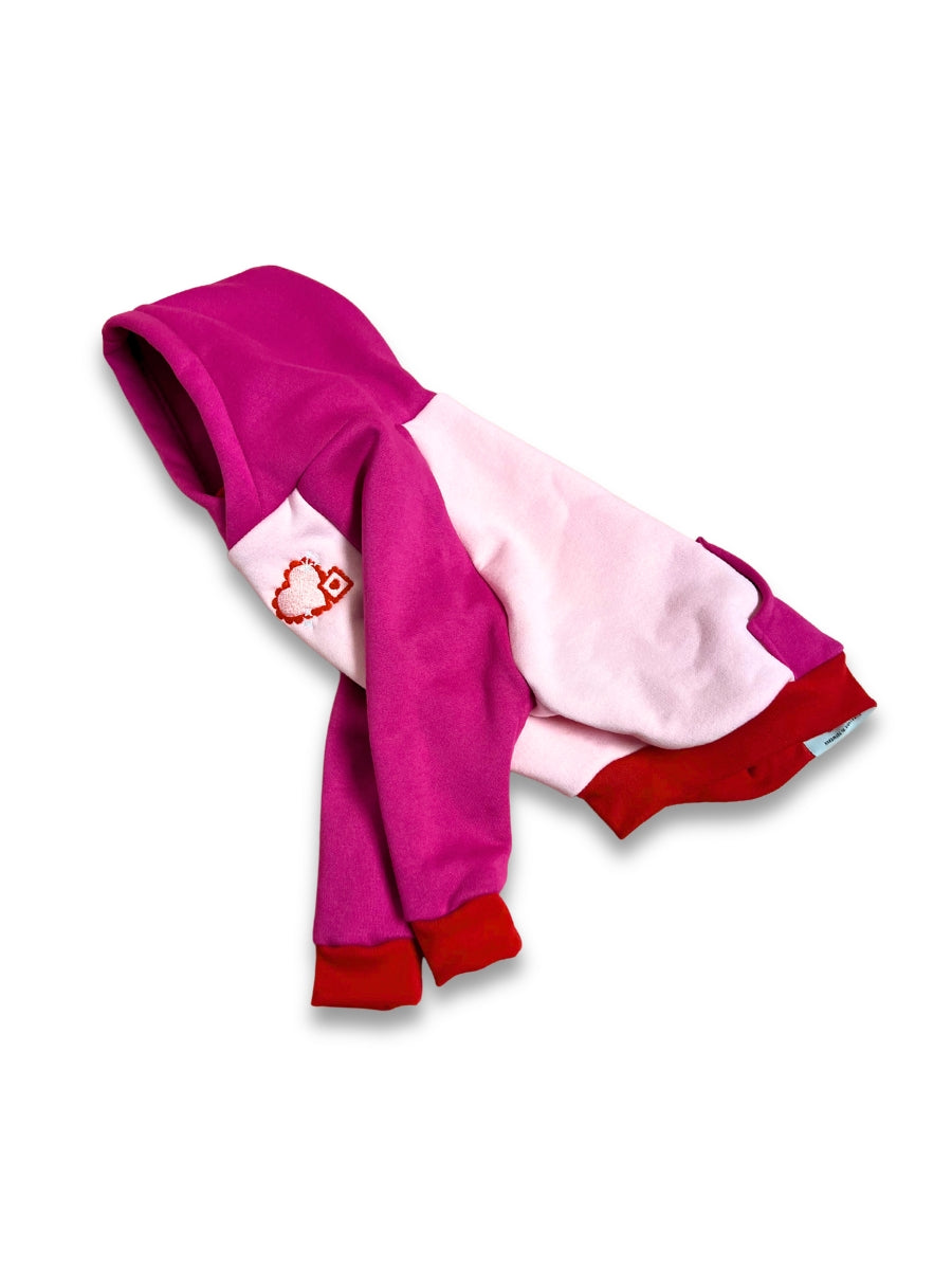 Pink Colorblock Valentines Dog Hoodie 2XS - READY TO SHIP