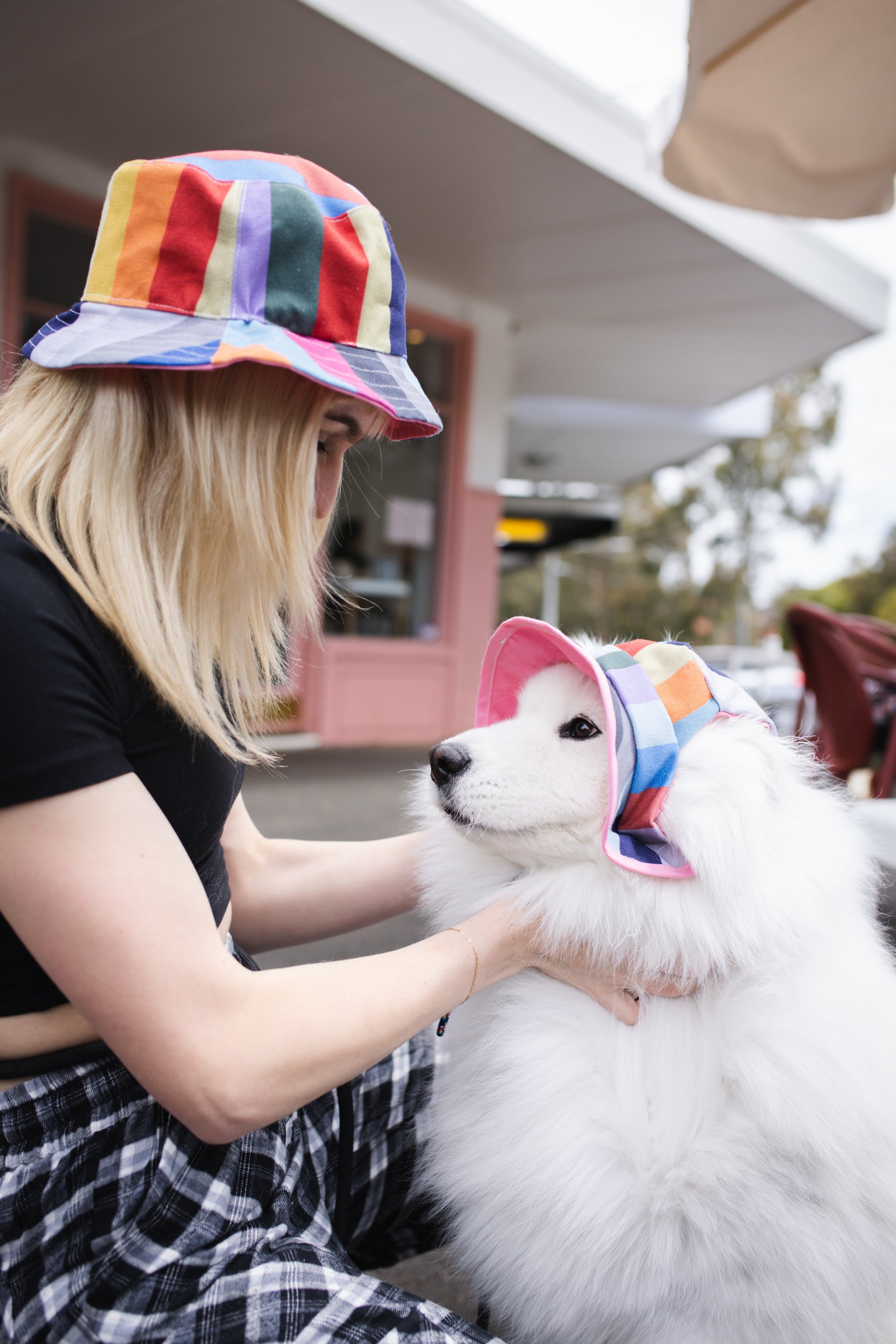 Matching Dog and Owner Stripe Bucket Hats