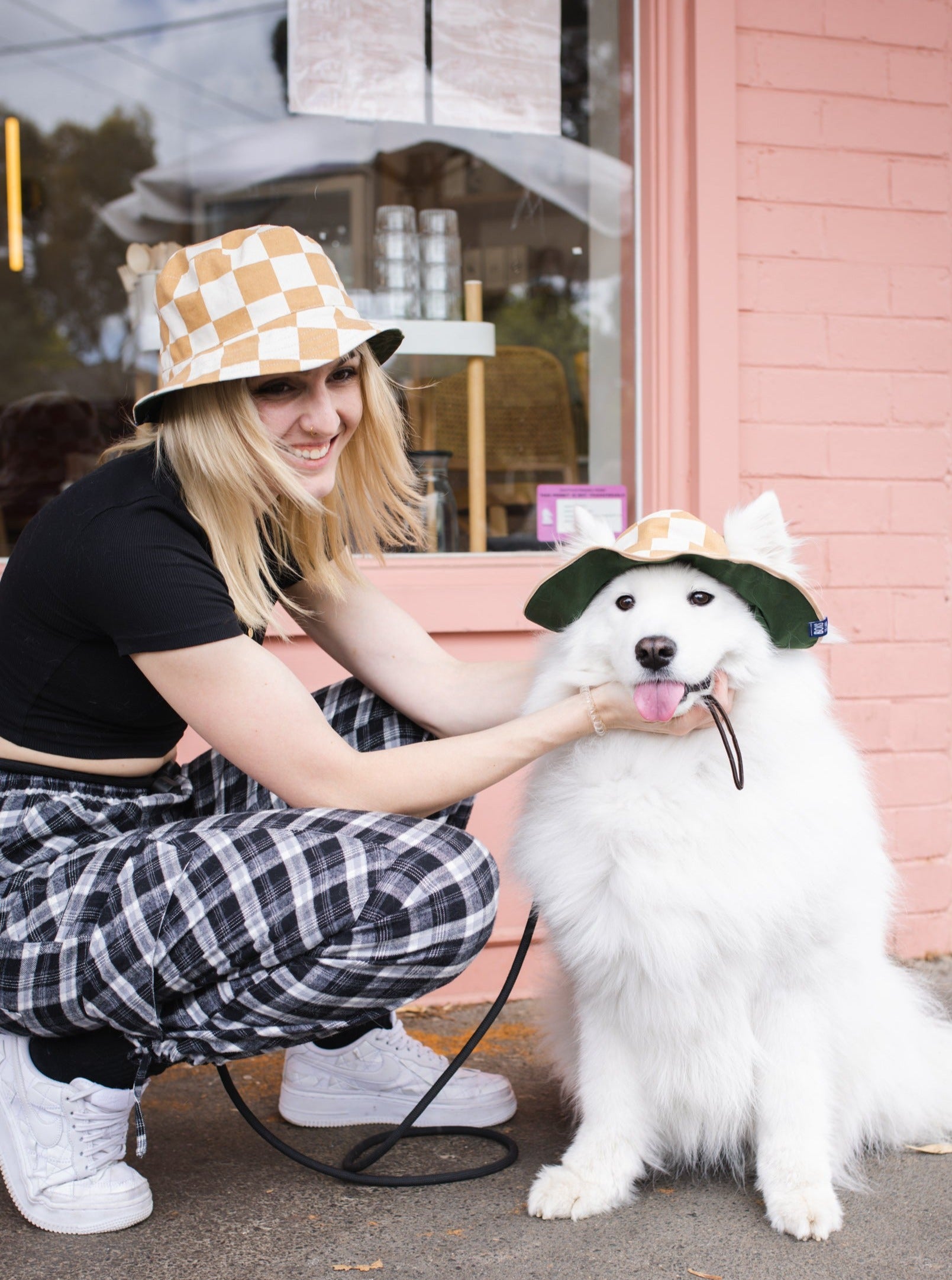 Matching Dog and Owner Checker Reversible Bucket Hats