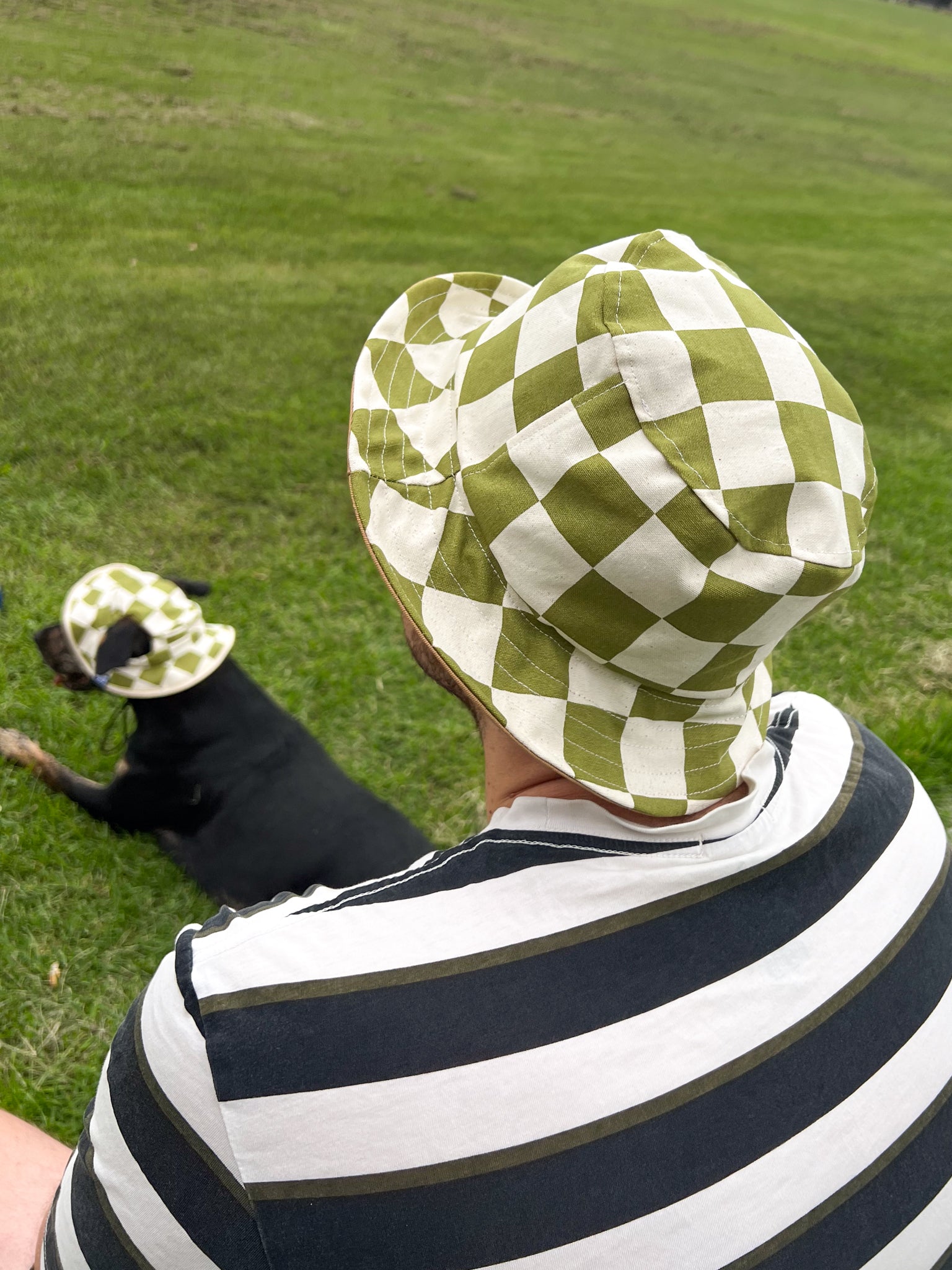 Green Checker Human Reversible Bucket Hat