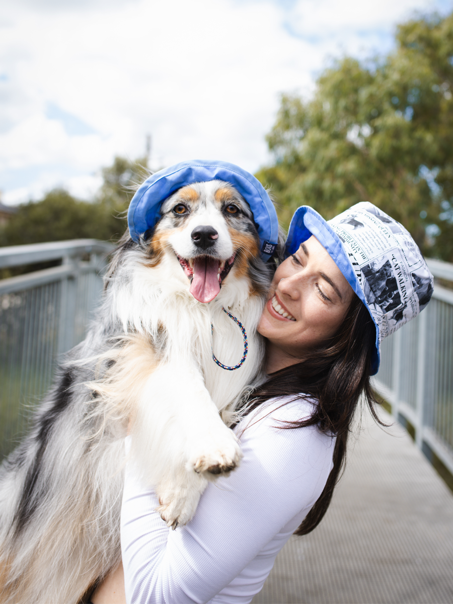 Matching Dog and Owner Puppy News Reversible Bucket Hats